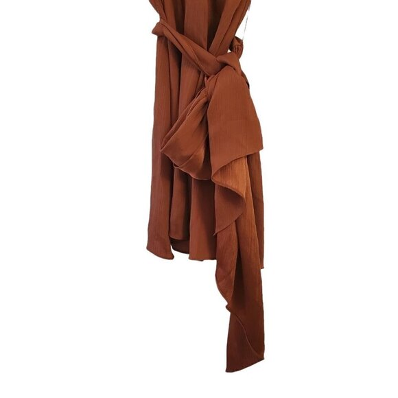 C/meo Collective Womens Mini Dress XXS Cognac Copper‎ Eminence Tie Waist Draped - Picture 7 of 13